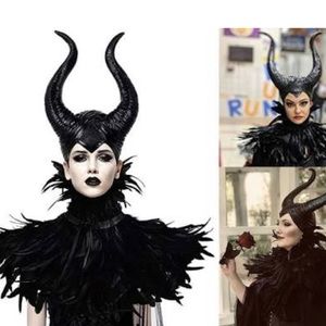 Maleficent head piece and feather shawl